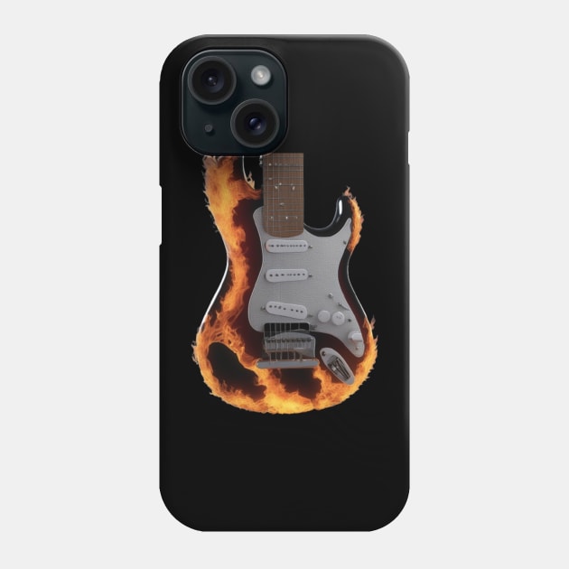 A Guitar On Fire Phone Case by Musical Art By Andrew