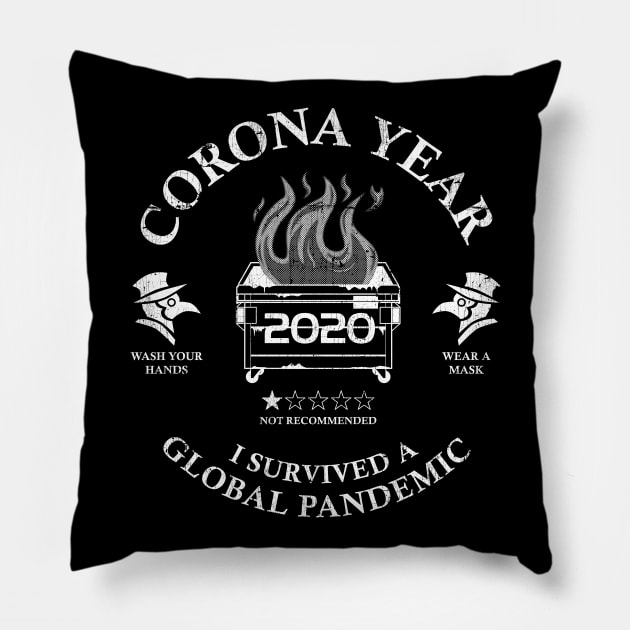 Corona Year 2020 ✅ I Survived A Global Pandemic - White Pillow by Sachpica