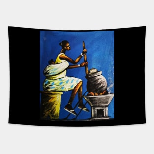 African Woman Preparing Food, Black History Artwork Tapestry