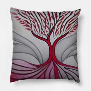 Lone Tree in Red and Gray Pillow