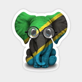 Baby Elephant with Glasses and Tanzanian Flag Magnet