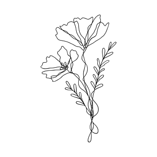 Wildflower Line Art | Floral Botanical Minimalist Lineart T-Shirt