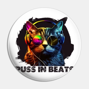 Puss in beats, Funky DJ Cat in Headphones Pin