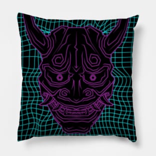Aesthetic Synthwave Neon Pink Oni Demon Pillow