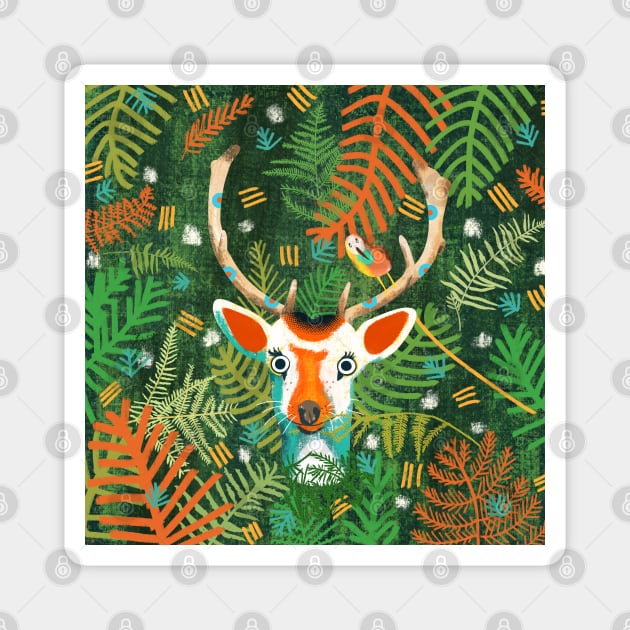 Painting of a cute deer hidden in the forest Magnet by Mimie20