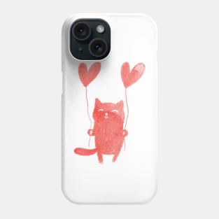 Cute red kitten with heart balloons Phone Case