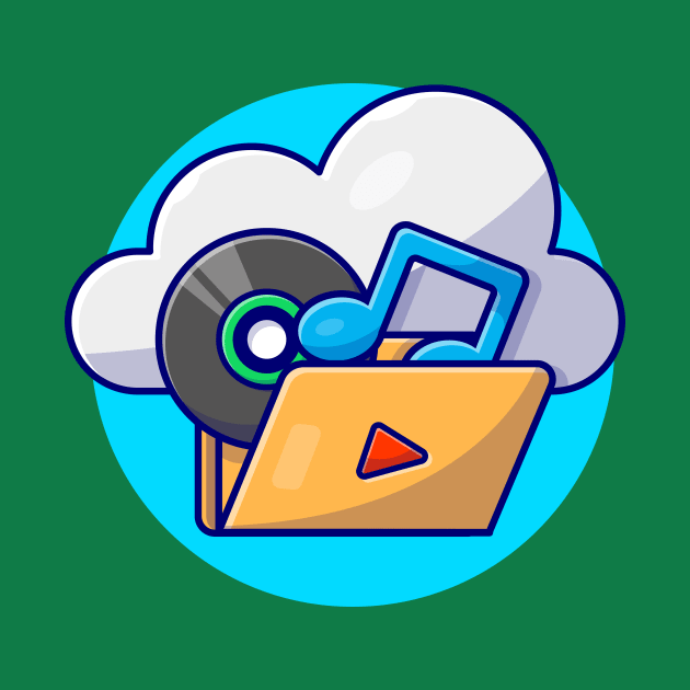 Music Cloud Storage with Vinyl, Tune and Note of Music Cartoon Vector Icon Illustration by Catalyst Labs
