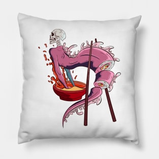 The Great Sushi Skeleton Bowl - Japanese Vector art Illustration Pillow