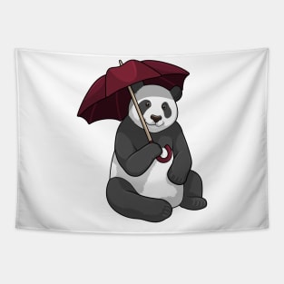 Panda at Rain with Umbrella Tapestry