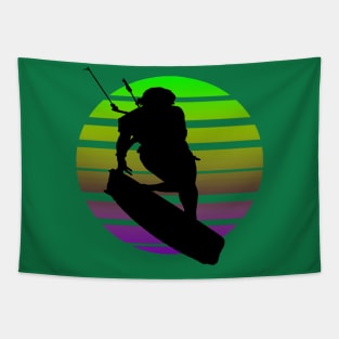 Kitesurfing Female Rider Silhouette Retro Sunset Tapestry