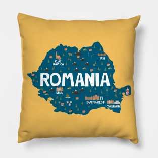 Romania Illustrated Map Pillow