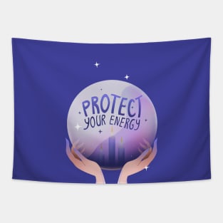 Magic ball in hands "Protect your energy" Tapestry