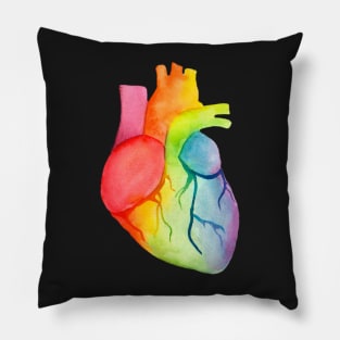 Watercolor Rainbow Heart (dark) Pillow