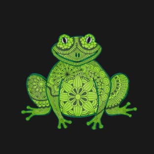 Green Mandala Frog (black background) T-Shirt