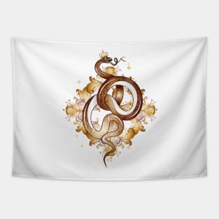 golden snake ornament with golden crown Tapestry