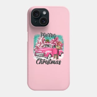 Pink rustic truck, vintage Christmas truck, merry Christmas, pink Christmas Phone Case