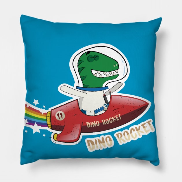 Dino Rocket Pillow by HarlinDesign