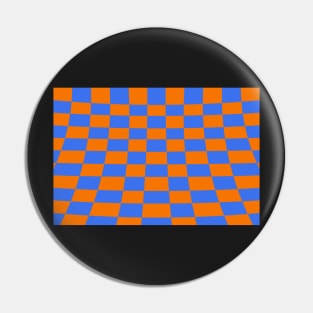 Warped perspective coloured checker board effect grid orange and blue Pin