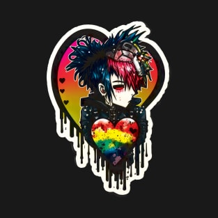 Rainbowcore Punk Valentines Sticker Drippped style T-Shirt