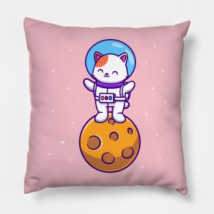 Cute Astronaut Cat Standing On Moon Pillow