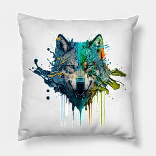 Wolf Splash Art: Colorful Fantasy Painting #4 Pillow