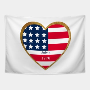 Celebrating American Independence Day - July 4th  - Stars and Stripes in a red white blue gold heart pattern Tapestry