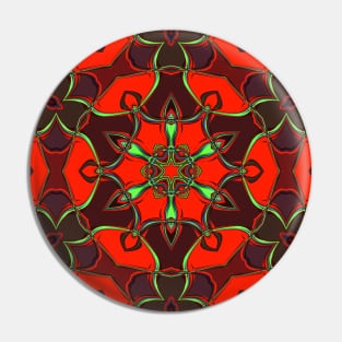 Cartoon Mandala Flower Red and Teal Pin