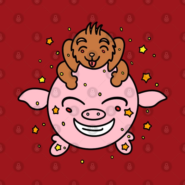 Cartoon puppy with funny pig by Andrew Hau