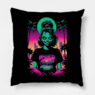 Zombie Synthwave Girl Pillow