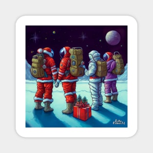 Santa Claus Astronauts at Christmas in Space Magnet