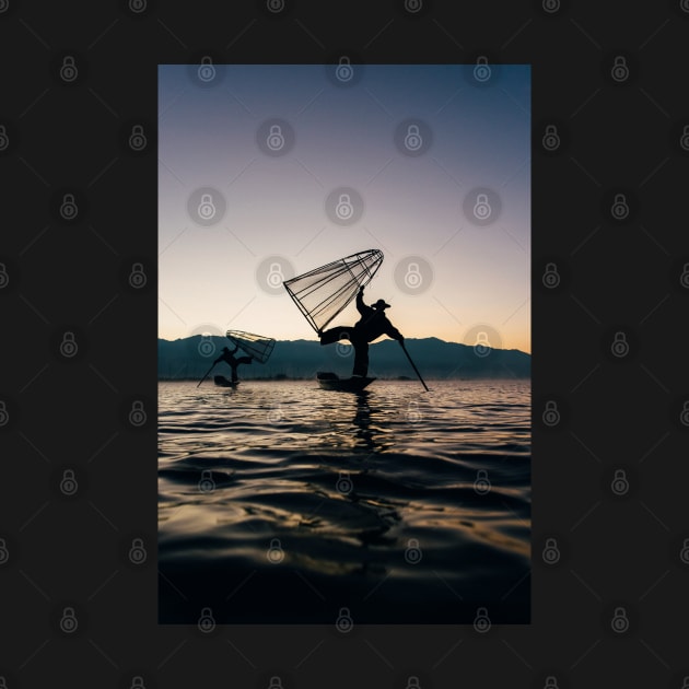 Two Traditional Fishermen on Inle Lake, Burma by visualspectrum