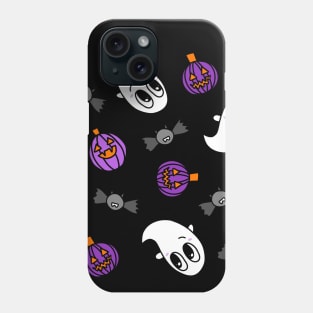 Cute Ghosts, Purple Pumpkins, and Bats Cartoon Pattern, made by EndlessEmporium Phone Case