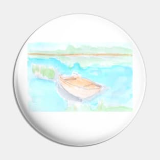 boat, river, lake, nature, landscape, summer, vacation, recreation, walk, watercolor, watercolour, hand drawn, drawing, illustration, Pin