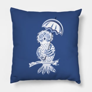 Blue Ornamental Owl with Umbrella Pillow