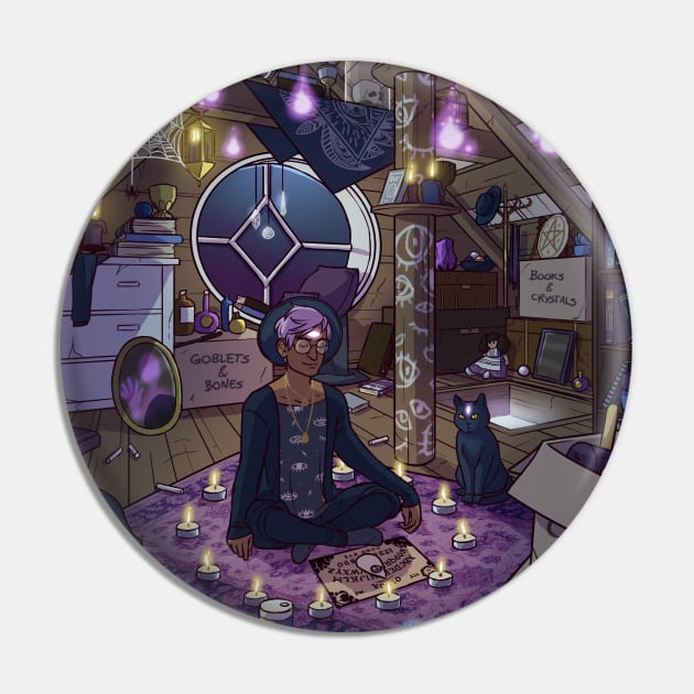 Modern Male Witch Attic Pin by Brenna-Ivy Art