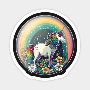 Flowery rainbow unicorn Magnet