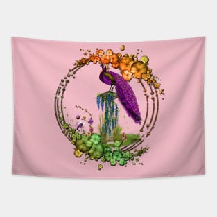 Wonderful peacock with flowers Tapestry