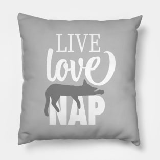 Live Love Nap Sleepy Grey Cat - Lazy Day Kitty Lover Pillow