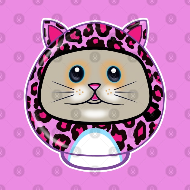 Cute Kitty Pink Leopard Print Daruma Doll by Space Truck