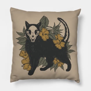 Floral Kitty Cat Skull Pillow