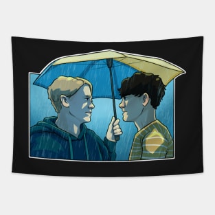 Nick and Charlie - heartstopper drawing - rain Tapestry