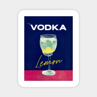 Vodka Lemon Retro Poster on Barshelf Bar Prints, Vintage Drinks, Recipe, Wall Art Magnet