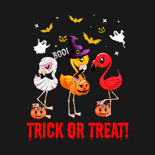 Trick Or Treat Flamingo Pumpkin Halloween Gift T-Shirt