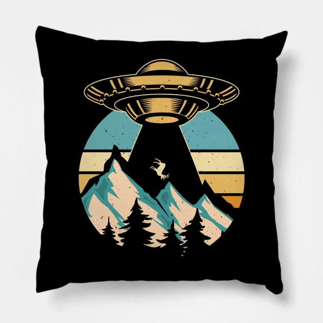 Retro alien ufo mountain hiking Pillow by Dylante