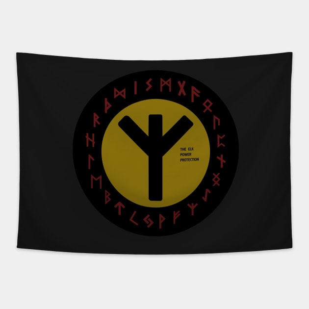 Yellow Elhaz Futhark Rune Symbol Tapestry by DepicSpirit