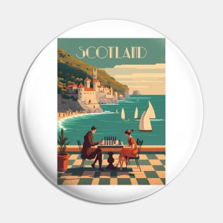 Scotland Coastline Chess Travel Art Poster Pin