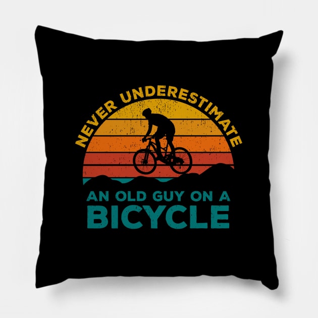 Never Underestimate An old Guy On A Bicycle - Christmas Gift Idea Pillow by Zen Cosmos Official