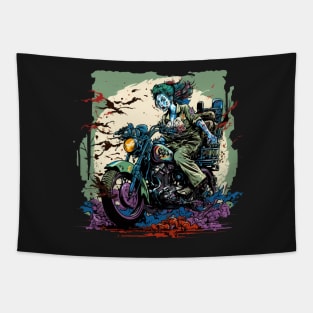 Zombie Girl riding a motorcycle Tapestry