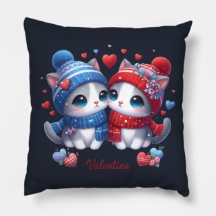 Cute Retro Valentine's Day Kittens with Hearts Pillow