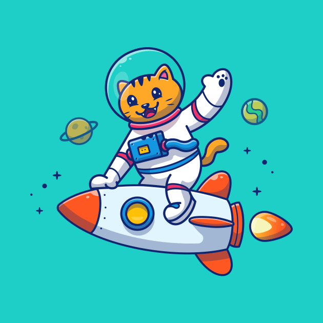 Cute Cat Astronaut Riding Rocket Cartoon by Catalyst Labs